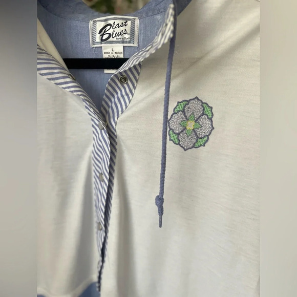 VINTAGE 90’s Blast Blues Grandmacore Size Large Polo Pullover Snap Buttons - Picture 4 of 12